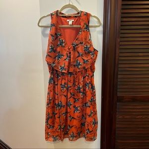 Bar III Coral Bird Print Sleeveless Dress